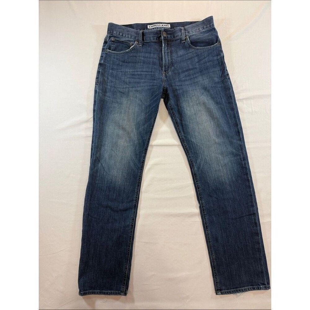 Express Men’s Slim Fit (Rocco)Straight Leg Jeans - Denim Blue Wash Size 34x32